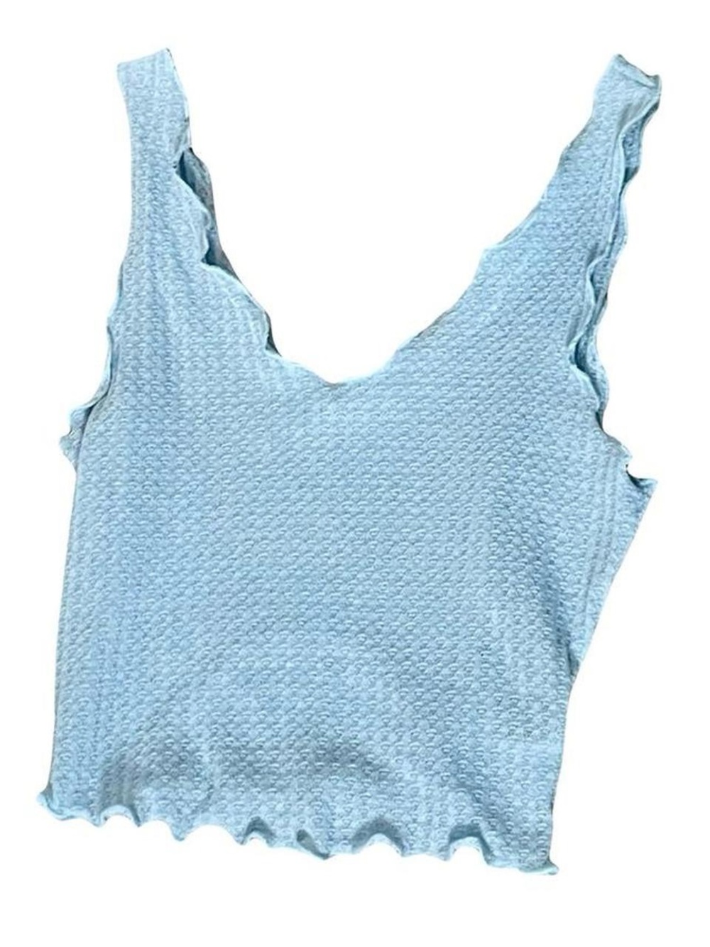 SHEIN Pale Blue Textured Ruffle Edge Tank Top